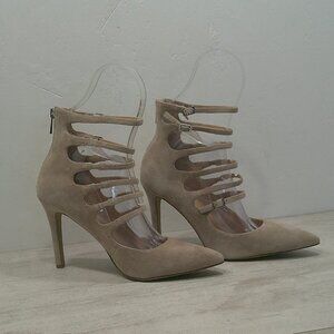 Sexy Jessica Simpson Cyndee Strappy Stiletto Suede Cream Heels Size 10 M